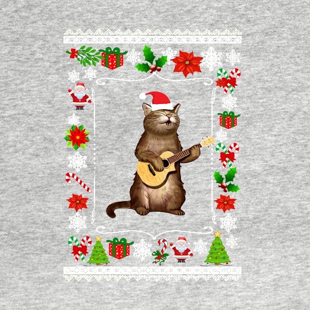 Funny xmas ugly Gifts for cat lovers owners playing ukele by AwesomePrintableArt